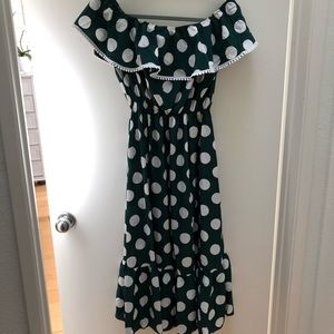 SHEIN Green polkadot off the shoulder ruffle dress